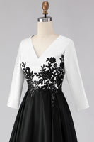 Laden Sie das Bild in den Galerie-Viewer, Schwarz und Weiß Hoch Niedrig A-Linie Mutter der Braut Kleid mit Appliquen