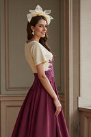 Laden Sie das Bild in den Galerie-Viewer, Burgundy Appliziertes A-Linie Kleid der Brautmutter mit Schlitz