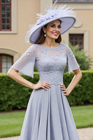 Laden Sie das Bild in den Galerie-Viewer, Silbernes A Linie Kleid der Brautmutter mit Applikationen