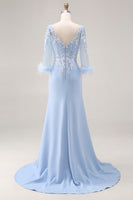 Laden Sie das Bild in den Galerie-Viewer, Himmelblaues Meerjungfrauen Brautmutter Kleid mit Applikationen