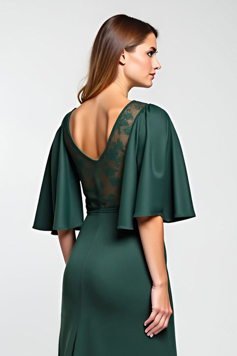 Laden Sie das Bild in den Galerie-Viewer, Kiefer Knielanges Kleid der Brautmutter aus Spitze mit halben Ärmeln