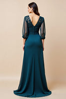 Laden Sie das Bild in den Galerie-Viewer, Blaues A Linie Langes Kleid der Brautmutter mit Applikationen