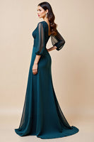 Laden Sie das Bild in den Galerie-Viewer, Blaues A Linie Langes Kleid der Brautmutter mit Applikationen