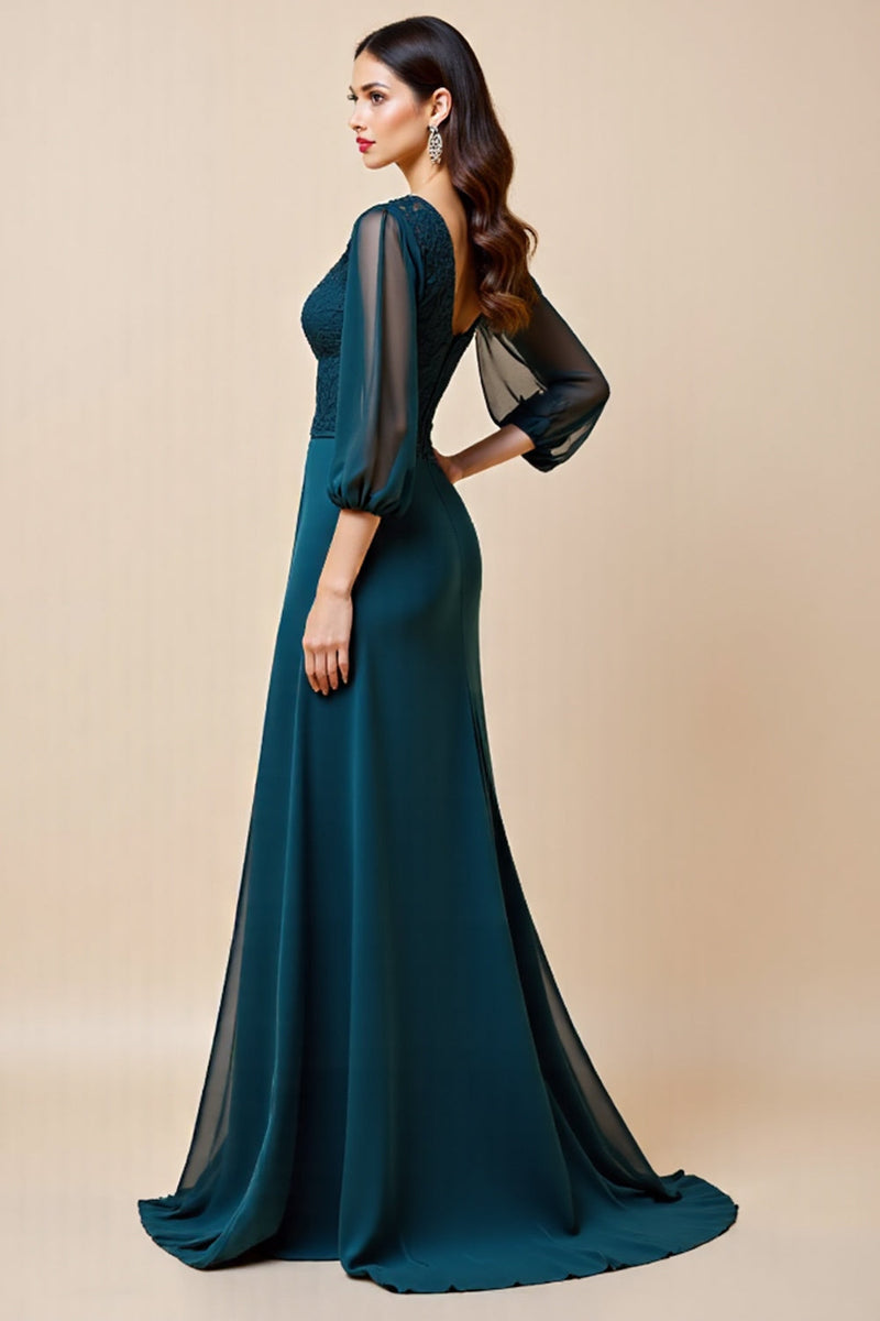 Laden Sie das Bild in den Galerie-Viewer, Blaues A Linie Langes Kleid der Brautmutter mit Applikationen