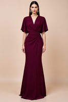 Laden Sie das Bild in den Galerie-Viewer, Burgundy Meerjungfrauen Brautmutter Kleid mit Flatterärmeln