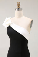 Laden Sie das Bild in den Galerie-Viewer, Eine Schulter Meerjungfrau Schwarzes Satin Langes Abendkleid