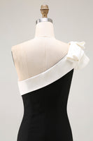 Laden Sie das Bild in den Galerie-Viewer, Eine Schulter Meerjungfrau Schwarzes Satin Langes Abendkleid