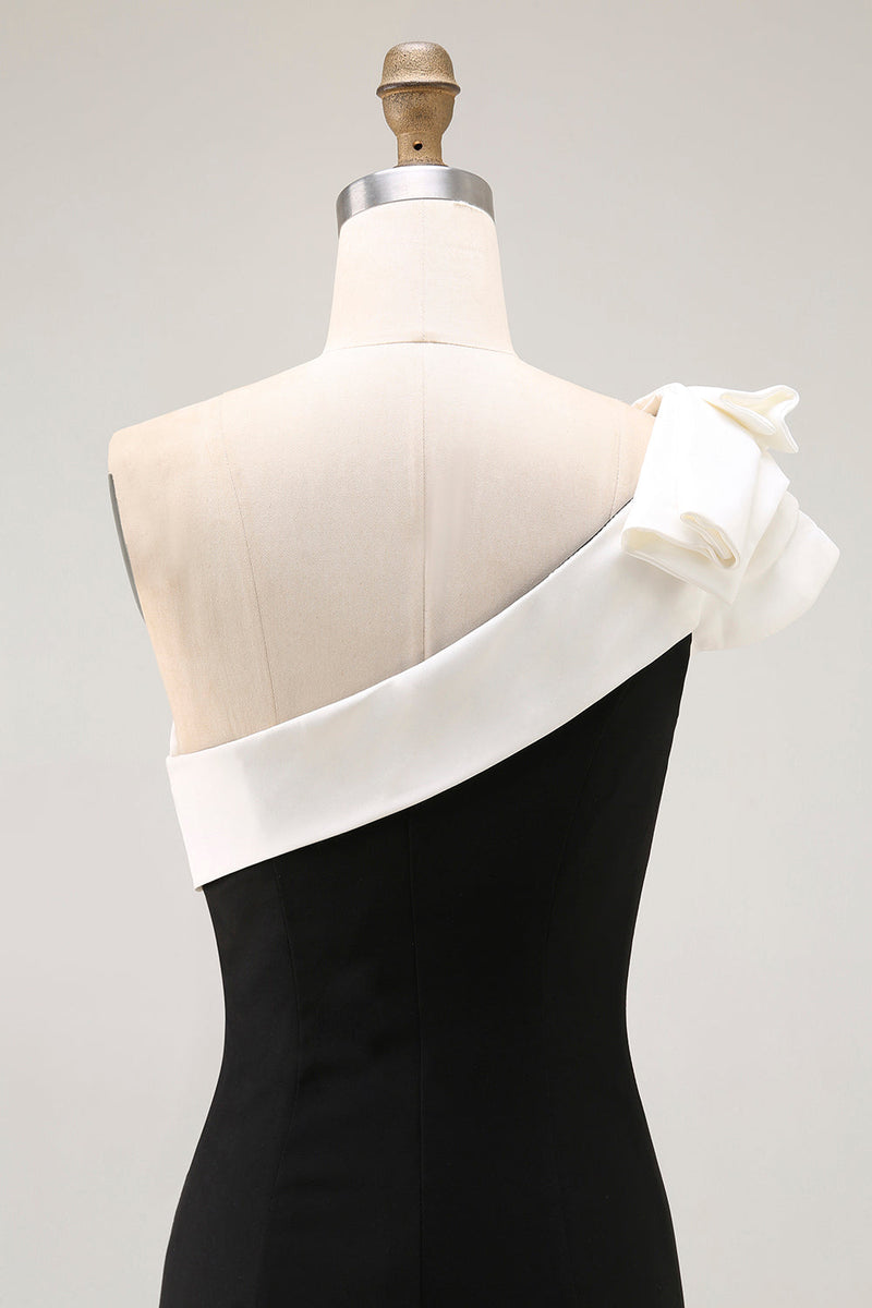 Laden Sie das Bild in den Galerie-Viewer, Eine Schulter Meerjungfrau Schwarzes Satin Langes Abendkleid