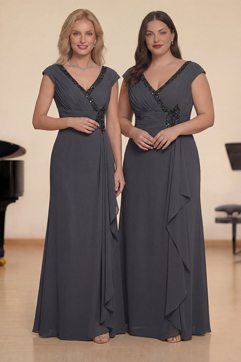 Laden Sie das Bild in den Galerie-Viewer, Meerjungfrauen Stahlgraues Plissiertes Chiffon Chorkleid mit Perlen