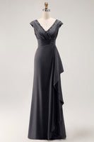 Laden Sie das Bild in den Galerie-Viewer, Meerjungfrauen Stahlgraues Plissiertes Chiffon Chorkleid mit Perlen