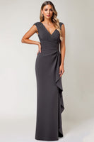 Laden Sie das Bild in den Galerie-Viewer, Meerjungfrauen Stahlgraues Plissiertes Chiffon Chorkleid mit Perlen