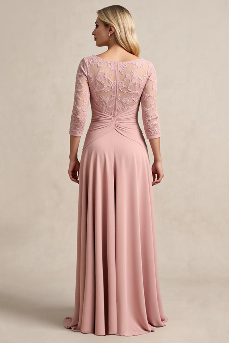Laden Sie das Bild in den Galerie-Viewer, Blush Hoch Niedrig Chiffon Gerafftes Kleid für die Brautmutter mit Spitzenapplikationen