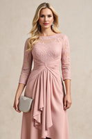 Laden Sie das Bild in den Galerie-Viewer, Blush Hoch Niedrig Chiffon Gerafftes Kleid für die Brautmutter mit Spitzenapplikationen