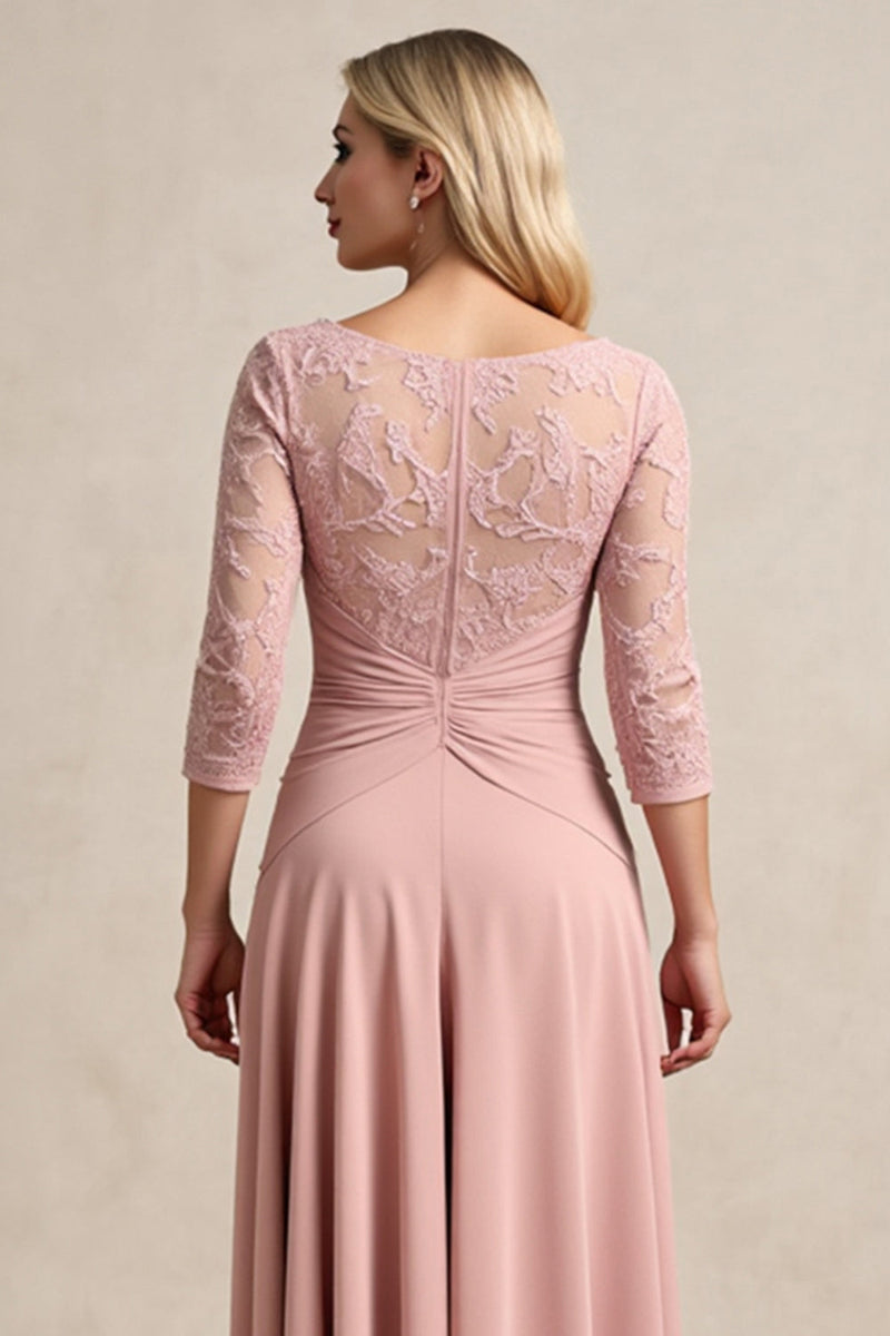 Laden Sie das Bild in den Galerie-Viewer, Blush Hoch Niedrig Chiffon Gerafftes Kleid für die Brautmutter mit Spitzenapplikationen