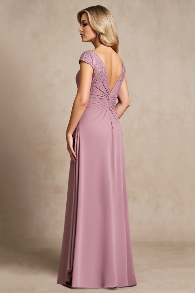 Laden Sie das Bild in den Galerie-Viewer, Vintage Malve A-Linie Chiffon Kleid für die Mutter der Braut mit Applikation