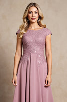 Laden Sie das Bild in den Galerie-Viewer, Vintage Malve A-Linie Chiffon Kleid für die Mutter der Braut mit Applikation