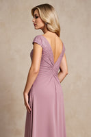 Laden Sie das Bild in den Galerie-Viewer, Vintage Malve A-Linie Chiffon Kleid für die Mutter der Braut mit Applikation