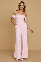 Laden Sie das Bild in den Galerie-Viewer, Schulterfreier Rosa Chiffon Brautjungfern Jumpsuit