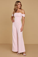 Laden Sie das Bild in den Galerie-Viewer, Schulterfreier Rosa Chiffon Brautjungfern Jumpsuit