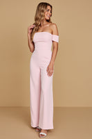 Laden Sie das Bild in den Galerie-Viewer, Schulterfreier Rosa Chiffon Brautjungfern Jumpsuit
