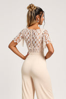 Laden Sie das Bild in den Galerie-Viewer, Aprikose V-Ausschnitt Chiffon Spitze Brautjungfern Jumpsuit