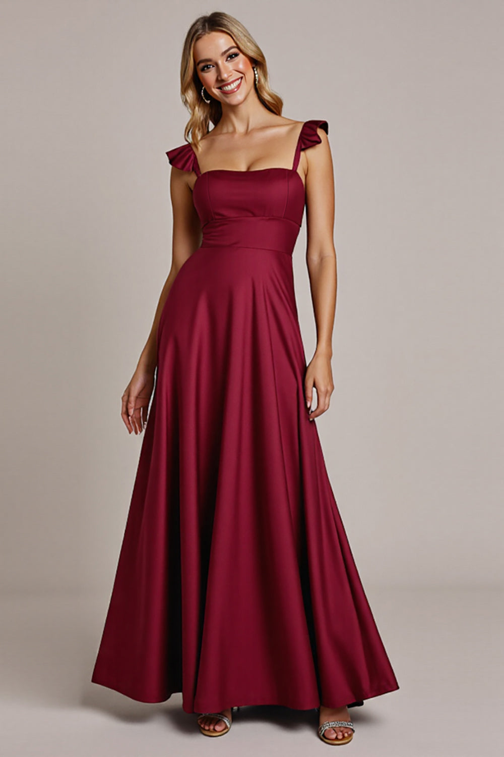 Burgundy Satin Brautjungfernkleid in A-Linie