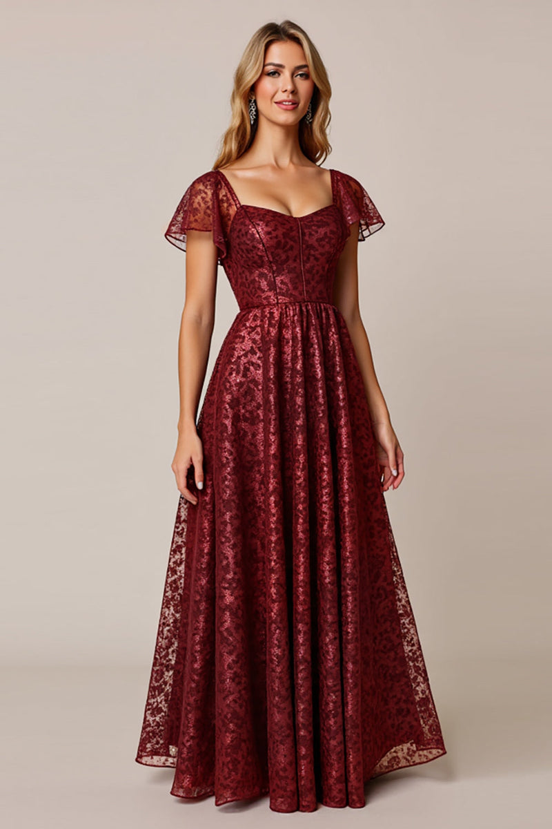 Laden Sie das Bild in den Galerie-Viewer, Cabernet A-Linie Kleid für Hochzeitsgäste mit kurzen Ärmeln