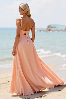 Sunset Chiffon A Linie Langes Brautjungfernkleid mit Schlitz