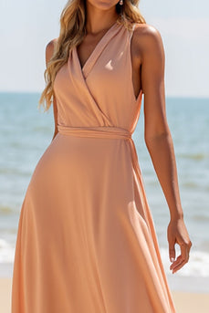 Sunset Chiffon V-Ausschnitt A Linie Langes Brautjungfernkleid