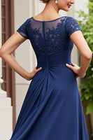 Laden Sie das Bild in den Galerie-Viewer, Marineblaues Appliziertes A-Linie Kleid für die Brautmutter