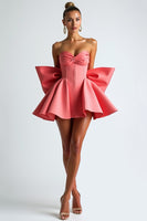 Laden Sie das Bild in den Galerie-Viewer, Wassermelonen Korsett Gerüschtes Abiballkleid mit Schleife