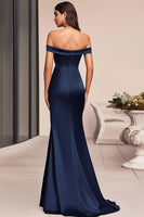 Laden Sie das Bild in den Galerie-Viewer, Marineblaues Schulterfreies Meerjungfrauen Abendkleid