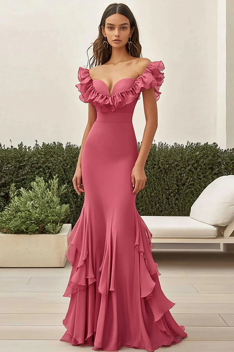 Laden Sie das Bild in den Galerie-Viewer, Meerjungfrau Korallen Rüschen Ballkleid