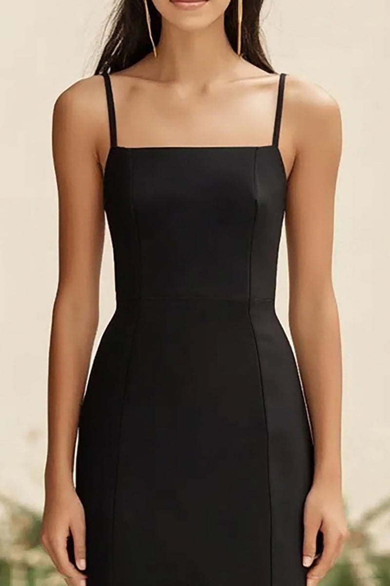 Laden Sie das Bild in den Galerie-Viewer, Chiffon Etui Schwarzes Midi Abendkleid