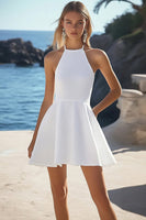 Laden Sie das Bild in den Galerie-Viewer, A Linie Neckholder Chiffon Einfaches Standesamtkleid