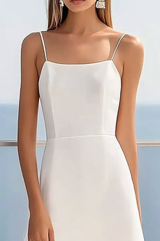 Weißes Spitze Standesamtkleid mit Spaghettiträgern in A-Linie