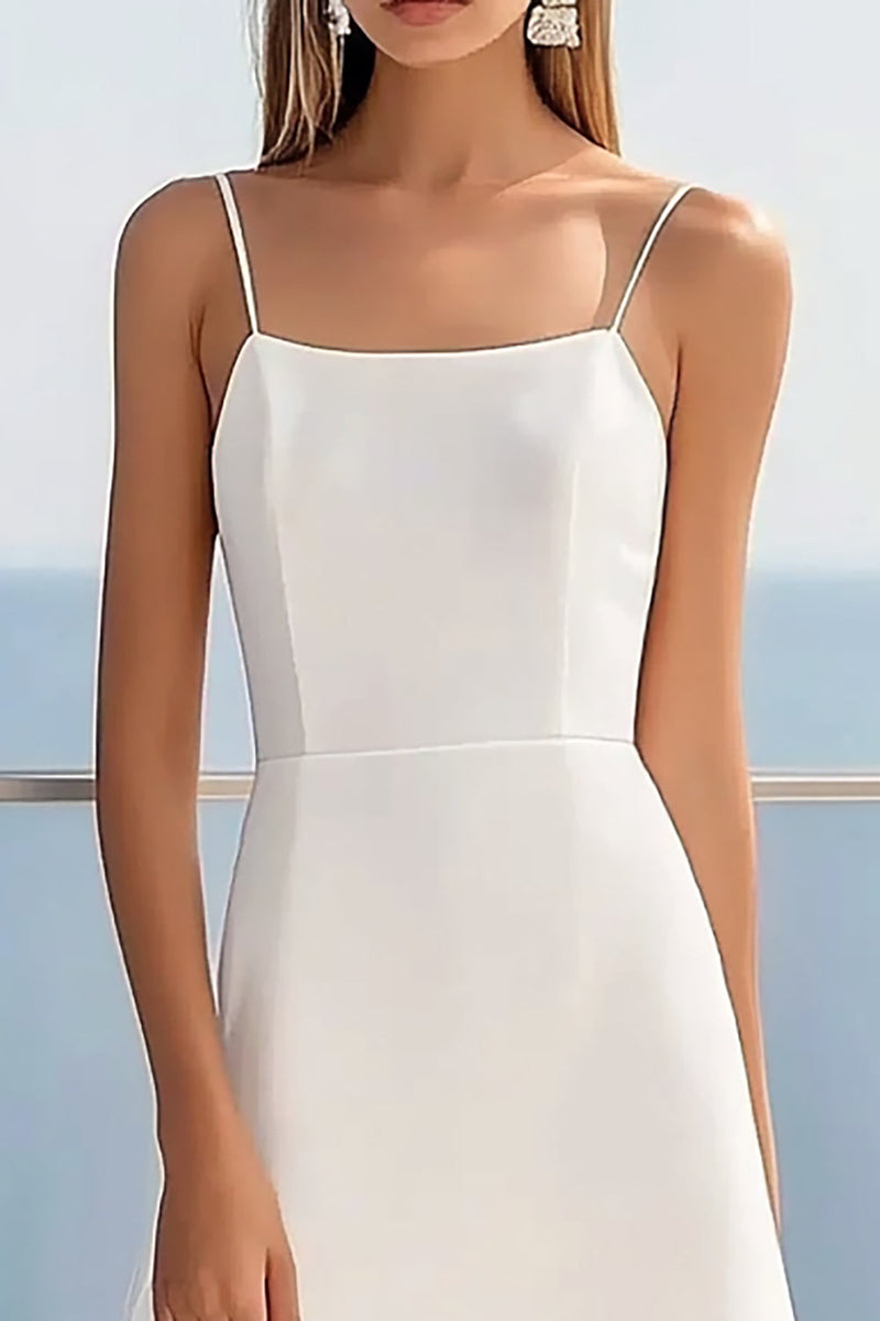 Laden Sie das Bild in den Galerie-Viewer, Weißes Spitze Standesamtkleid mit Spaghettiträgern in A-Linie