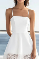 Laden Sie das Bild in den Galerie-Viewer, A Linie Spaghettiträger Weißes Standesamtkleid aus Spitze