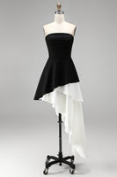 Laden Sie das Bild in den Galerie-Viewer, Schwarzes A-Linie Trägerloses Ballkleid mit Rüschen