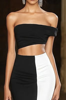 Laden Sie das Bild in den Galerie-Viewer, Schwarz Weißes Meerjungfrauen Ein Schulter Abendkleid