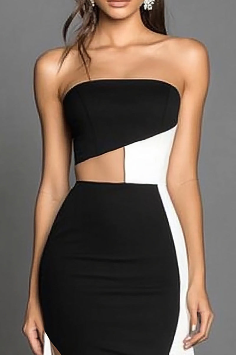 Laden Sie das Bild in den Galerie-Viewer, Schwarzes Trägerloses Meerjungfrauen Ballkleid mit Schlitz