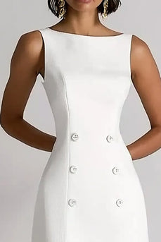 Elfenbein Zweireihiges Midi Arbeitskleid aus Satin in A-Linie