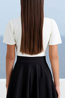 Laden Sie das Bild in den Galerie-Viewer, Elfenbein und schwarzes Satin A-Linie Arbeitskleid mit Ärmeln