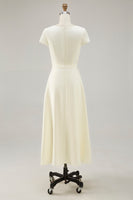 Laden Sie das Bild in den Galerie-Viewer, Narzissen Satin A-Linie Langes Arbeitskleid mit U-Boot-Ausschnitt