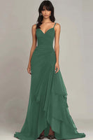 Laden Sie das Bild in den Galerie-Viewer, Dunkelbraunes Spaghettiträger-Kleid mit einer Linie und Rüschen