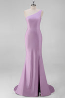 Laden Sie das Bild in den Galerie-Viewer, Meerjungfrau Schwarzes formelles One-Shoulder-Kleid mit Schlitz