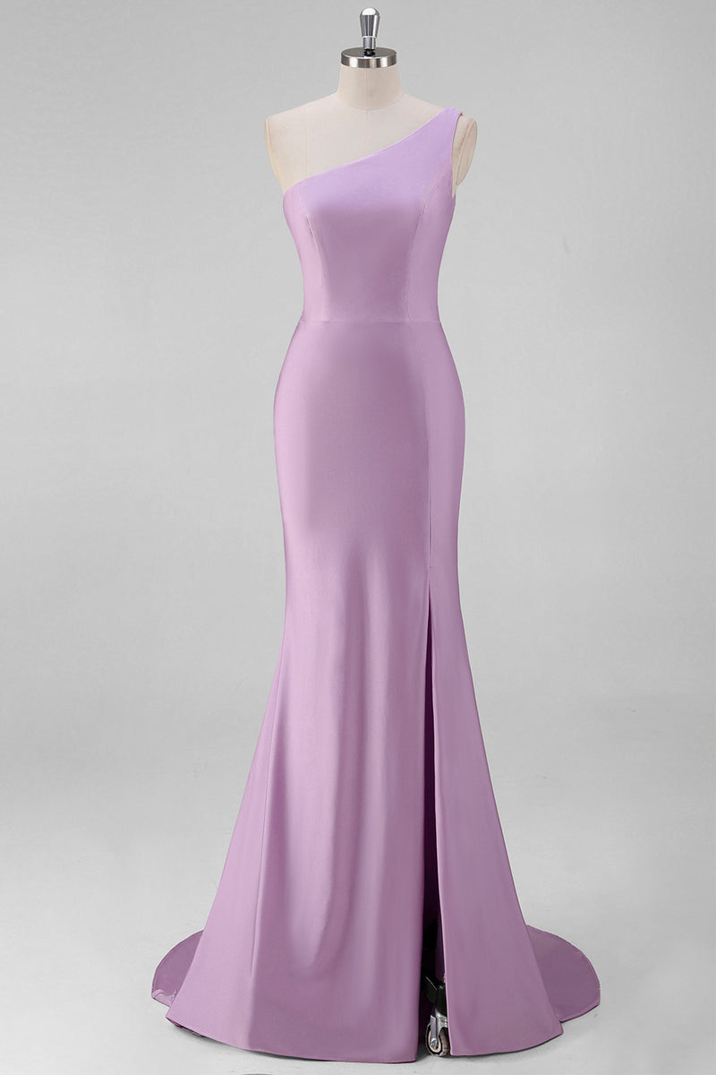 Laden Sie das Bild in den Galerie-Viewer, Meerjungfrau Schwarzes formelles One-Shoulder-Kleid mit Schlitz
