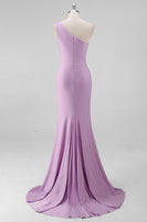Laden Sie das Bild in den Galerie-Viewer, Meerjungfrau Schwarzes formelles One-Shoulder-Kleid mit Schlitz