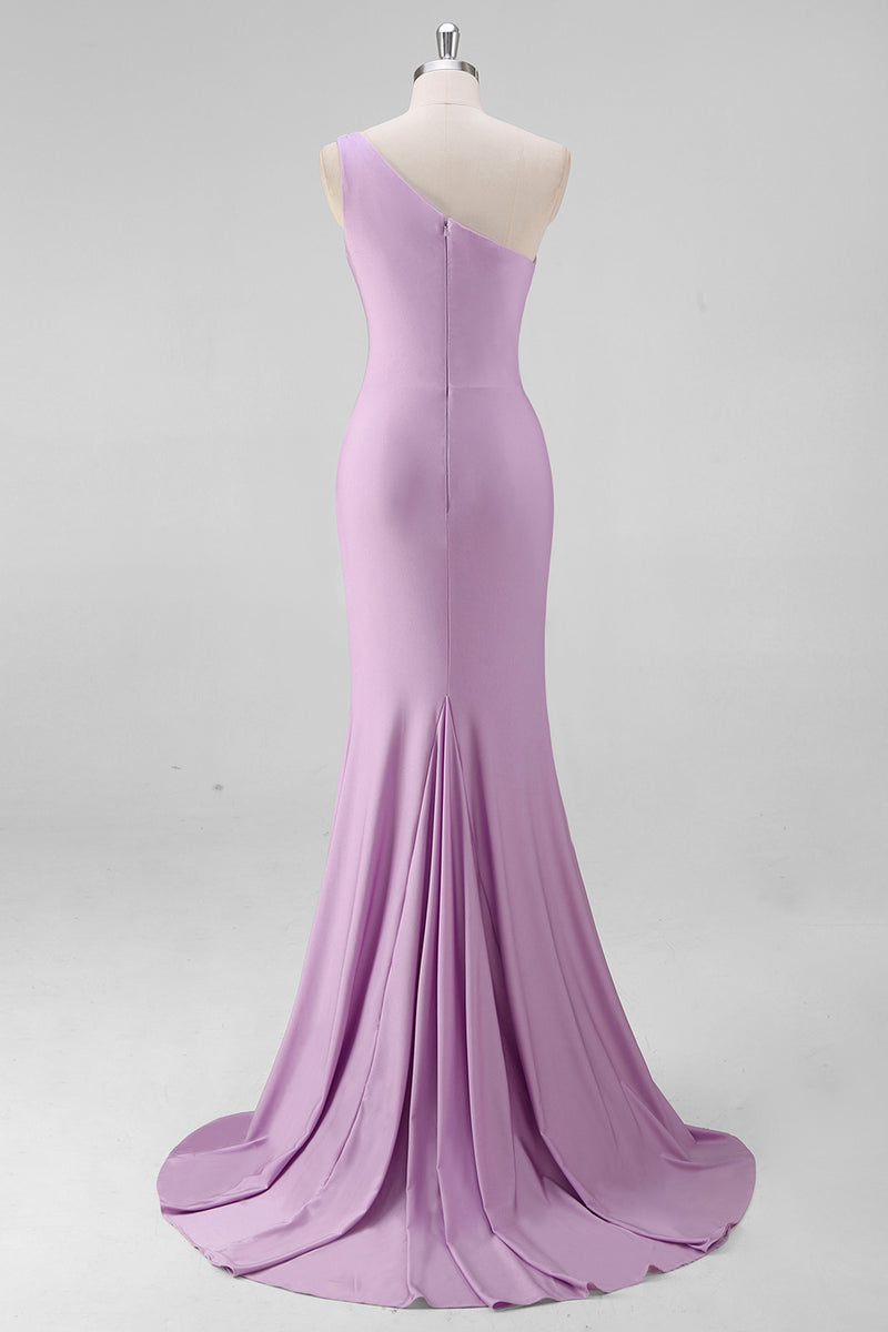 Laden Sie das Bild in den Galerie-Viewer, Meerjungfrau Schwarzes formelles One-Shoulder-Kleid mit Schlitz