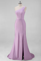Laden Sie das Bild in den Galerie-Viewer, Meerjungfrau Schwarzes formelles One-Shoulder-Kleid mit Schlitz